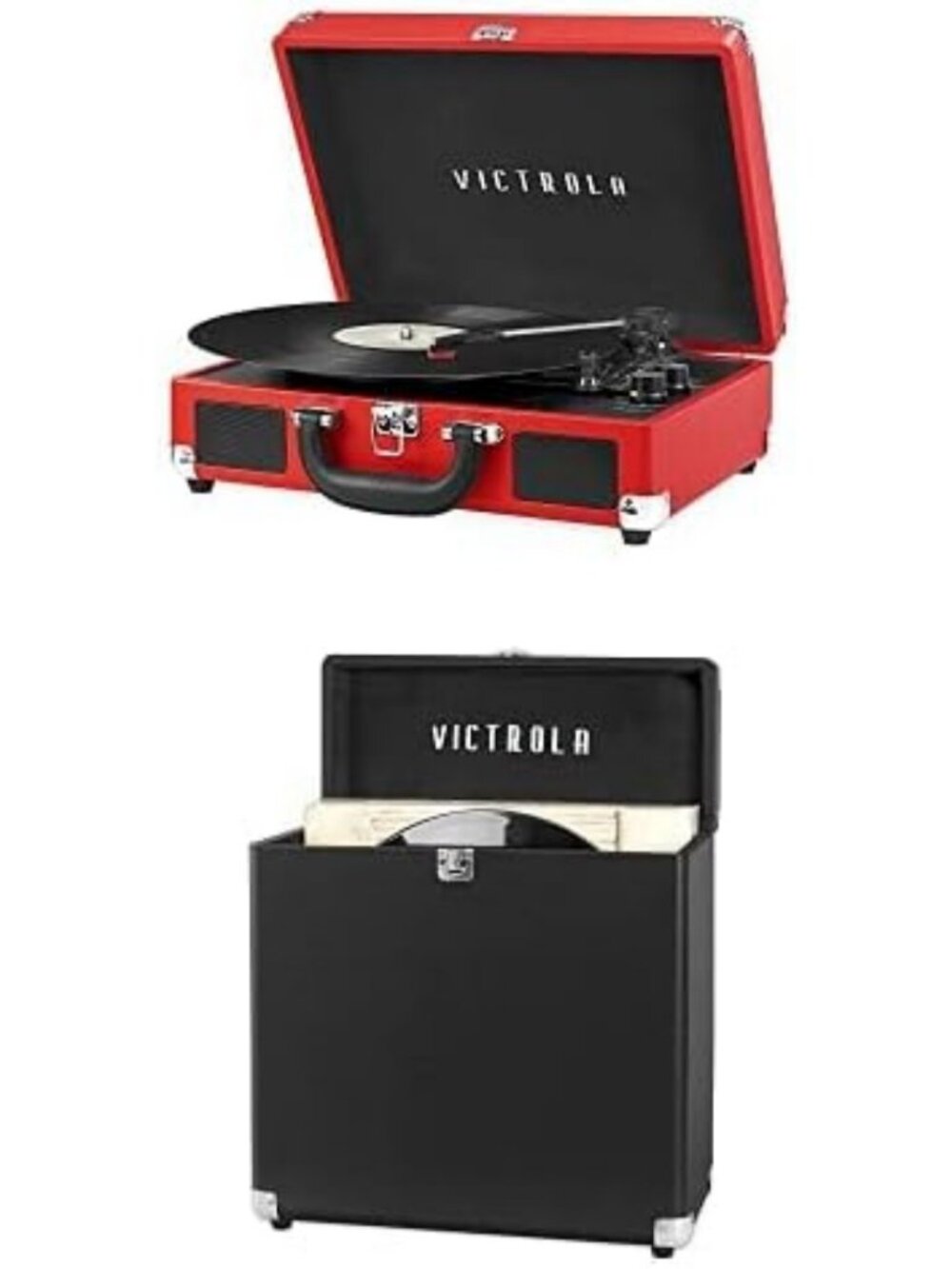 Vintage 3-Speed Bluetooth Portable Suitcase Record Player & Vinyl Storage Case